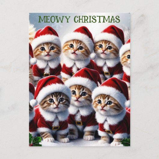 Schattigee Grappige Kat Kitten Meowy Kerst Briefkaart (Voorkant)