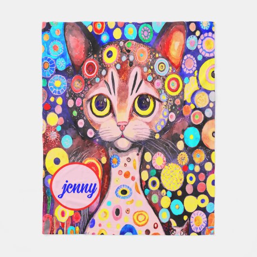 SCHATTIGEE GRAPPIGE KAT | ROZE KLEUR ART CAT FLEECE DEKEN (Voorkant)