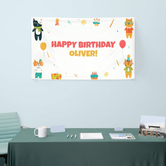 Schattigee Grappige Katten Happy Birthday Sign Ban Spandoek (Beurs)