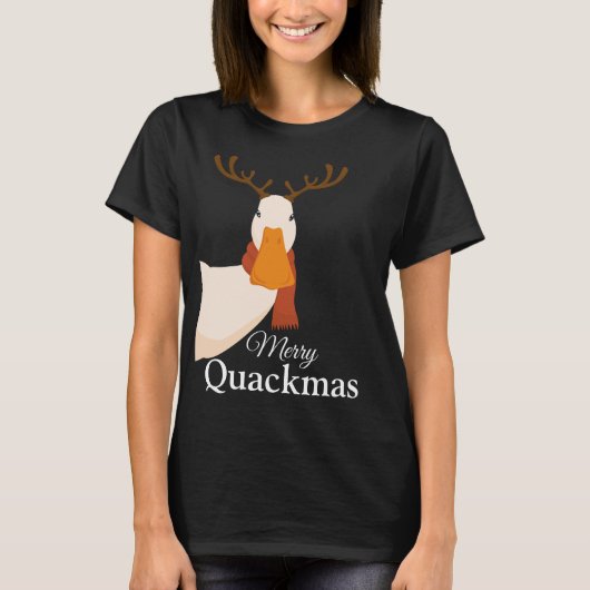 Schattigee Grappige Kerst Eend Merry Quackmas Deer T-shirt (Voorkant)