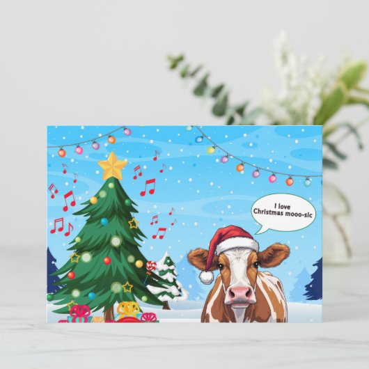 Schattigee Grappige Kerstman Koe Cartoon Feestdagenkaart (Staand voorkant)