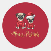Schattigee Grappige Kerstvakantie Vrolijke Pugmas Ronde Sticker (Voorkant)