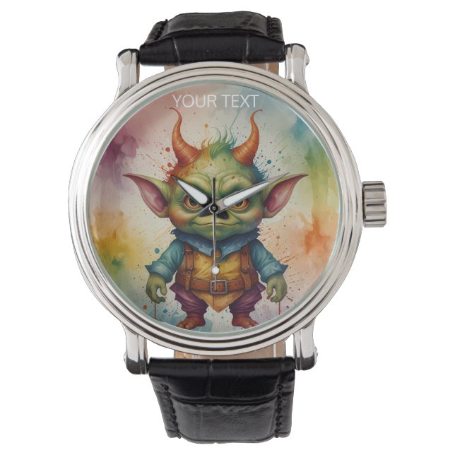 Schattigee grappige kleine goblin creature levendi horloge (Voorkant)