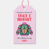 Schattigee Grappige Lelijke Trui Rendier Familie F Cadeaulabel (Voorkant)