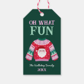 Schattigee Grappige Lelijke Trui Santa Familiefoto Cadeaulabel (Voorkant)