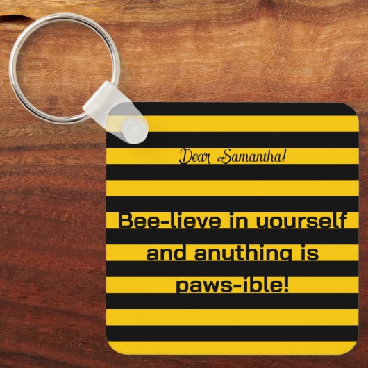 Schattigee Grappige Liefde Quote Bumble Bee Stripe Sleutelhanger (Voorkant)