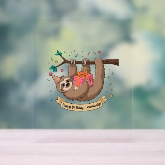 Schattigee Grappige Luiaard Gelukkige Verjaardag Acryl Bord (Neutraal)