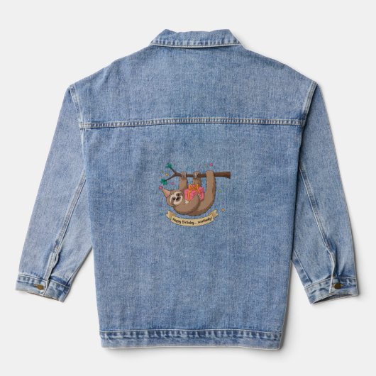 Schattigee Grappige Luiaard Gelukkige Verjaardag Denim Jacket (Achterkant)