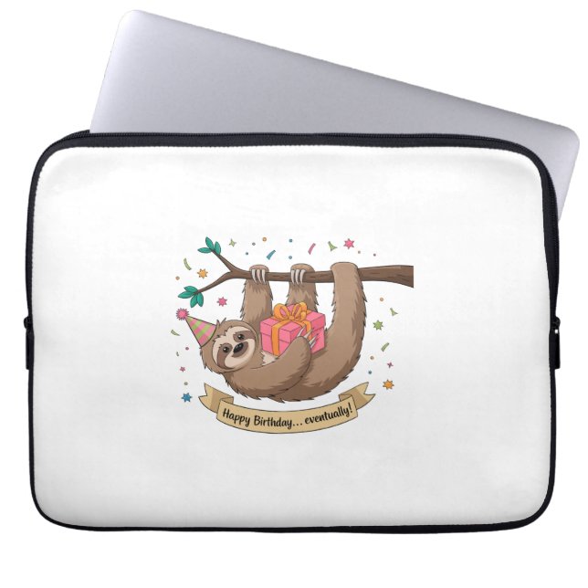 Schattigee Grappige Luiaard Gelukkige Verjaardag Laptop Sleeve (Voorkant)