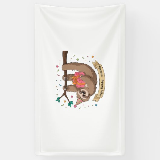 Schattigee Grappige Luiaard Gelukkige Verjaardag Spandoek (Verticaal)