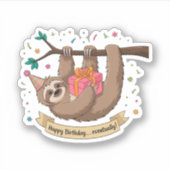 Schattigee Grappige Luiaard Gelukkige Verjaardag Sticker (Voorkant)