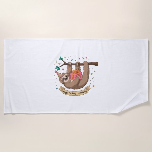 Schattigee Grappige Luiaard Gelukkige Verjaardag Strandlaken (Voorkant)