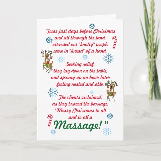 Schattigee Grappige Massage Therapie Kerstvakantie Feestdagen Kaart (Voorkant)