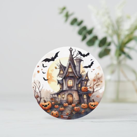 Schattigee Grappige Pompoenen Haunted House Hallow Feestdagenkaart (Staand voorkant)