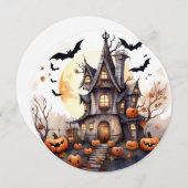 Schattigee Grappige Pompoenen Haunted House Hallow Feestdagenkaart (Voorkant / Achterkant)