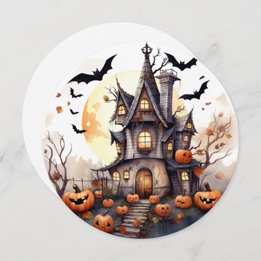 Schattigee Grappige Pompoenen Haunted House Hallow Feestdagenkaart (Voorkant / Achterkant)