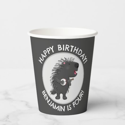 Schattigee grappige porcupine gepersonaliseerde ve papieren bekers (Achterkant)