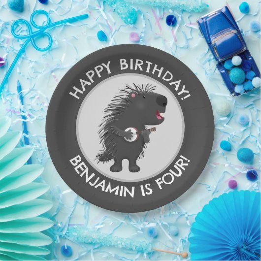 Schattigee grappige porcupine gepersonaliseerde ve papieren bordje (Feest)