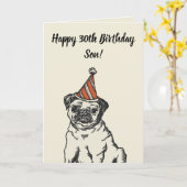 Schattigee Grappige Pug Grey Son 30e verjaardag Kaart (Gele Bloem)