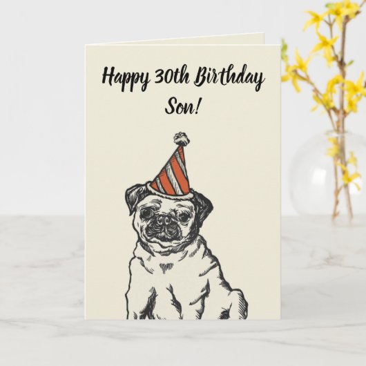 Schattigee Grappige Pug Grey Son 30e verjaardag Kaart (Gele Bloem)