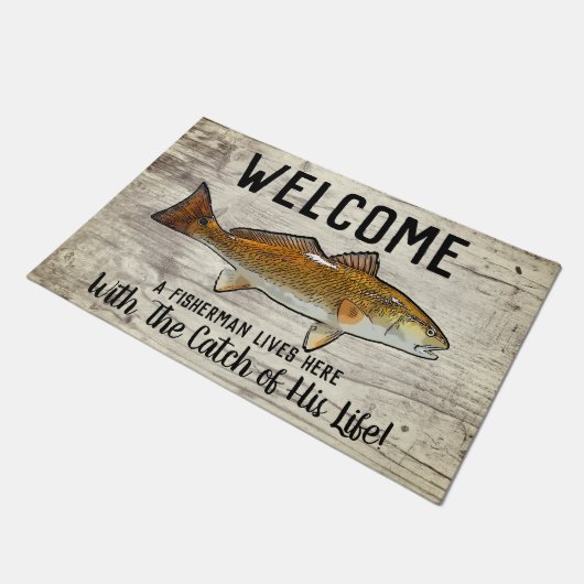 Schattigee Grappige Roodbaars Welkom Gevist Quote Deurmat (Schuin)