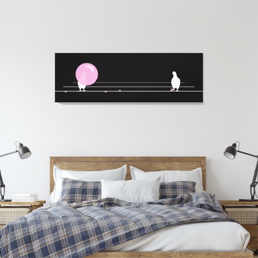 Schattigee Grappige Roze Bubble Gum Birds Op Een D Canvas Afdruk (Insitu (Slaapkamer))
