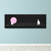 Schattigee Grappige Roze Bubble Gum Birds Op Een D Canvas Afdruk (Insitu (Houten vloer))