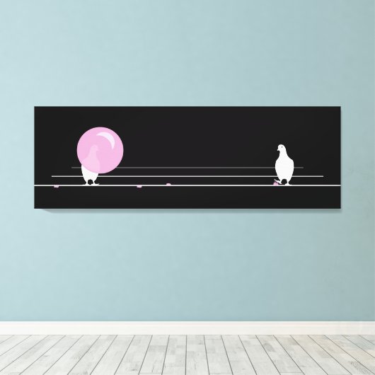 Schattigee Grappige Roze Bubble Gum Birds Op Een D Canvas Afdruk (Insitu (Houten vloer))