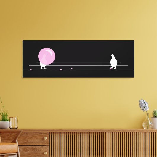 Schattigee Grappige Roze Bubble Gum Birds Op Een D Canvas Afdruk (Insitu (Woonkamer))
