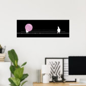 Schattigee Grappige Roze Bubble Gum Birds Op Een D Poster (Thuiskantoor)