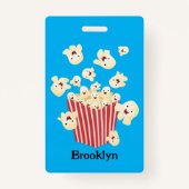 Schattigee grappige springen popcorn cartoon badge (Achterkant)