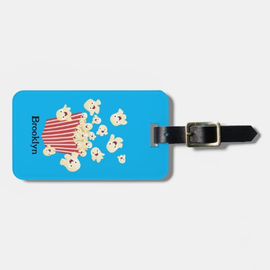 Schattigee grappige springen popcorn cartoon bagagelabel (Voorkant horizontaal)