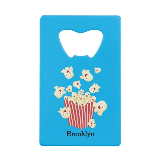 Schattigee grappige springen popcorn cartoon creditkaart flessenopener (Voorkant)