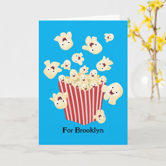 Schattigee grappige springen popcorn cartoon kaart (Gele Bloem)