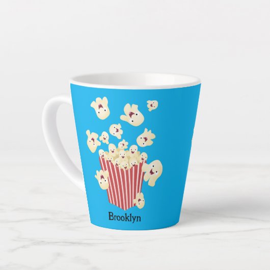 Schattigee grappige springen popcorn cartoon latte mok (Linkerhoek)