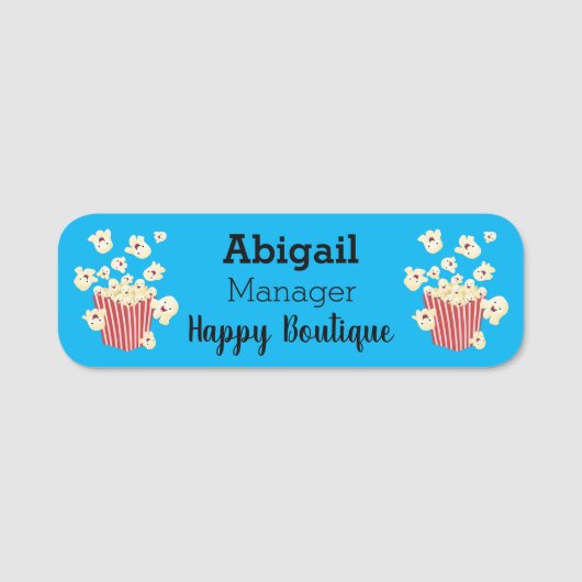 Schattigee grappige springen popcorn cartoon naamplaatje (Voorkant)