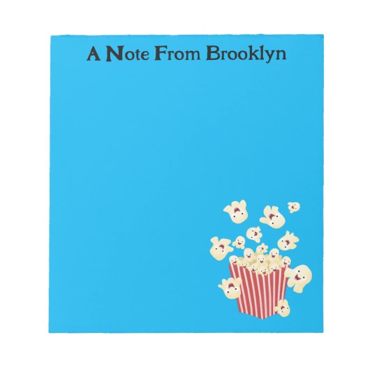 Schattigee grappige springen popcorn cartoon notitieblok (Voorkant)