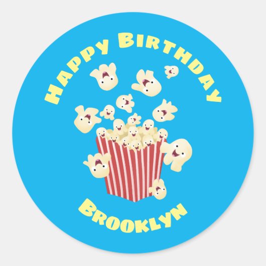 Schattigee grappige springen popcorn cartoon ronde sticker (Voorkant)