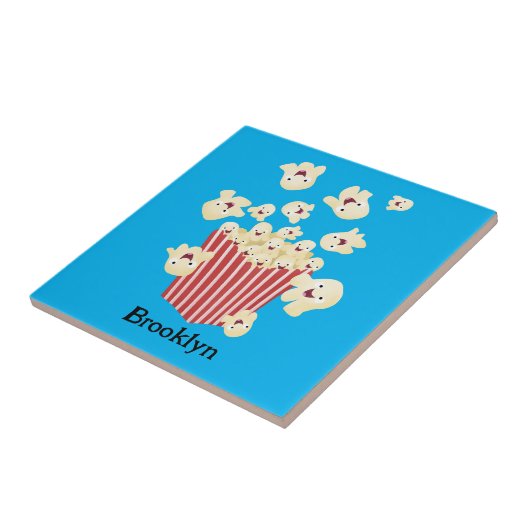 Schattigee grappige springen popcorn cartoon tegeltje (Zijkant)