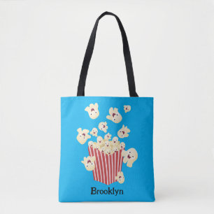 Schattigee grappige springen popcorn cartoon tote bag