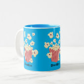 Schattigee grappige springen popcorn cartoon tweekleurige koffiemok (Voorkant links)
