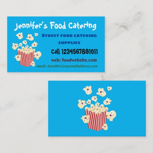 Schattigee grappige springen popcorn cartoon visitekaartje (Voorkant / Achterkant)