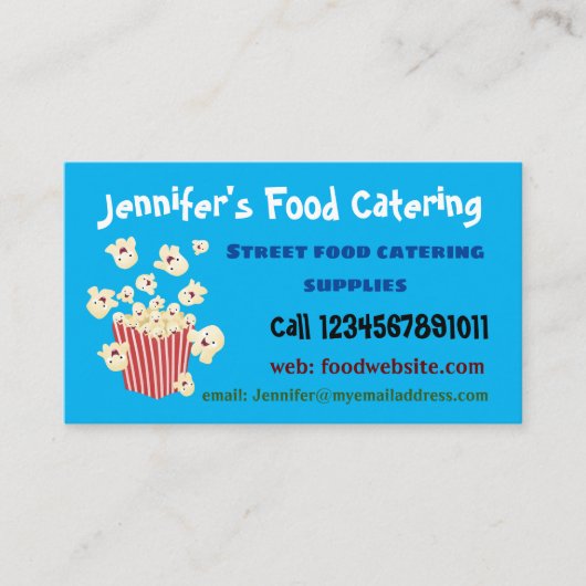 Schattigee grappige springen popcorn cartoon visitekaartje (Voorkant)