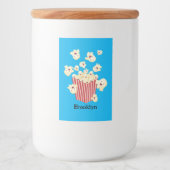 Schattigee grappige springen popcorn cartoon voedselcontainer etiket (Voorkant)