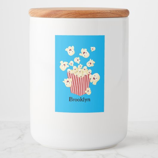 Schattigee grappige springen popcorn cartoon voedselcontainer etiket (Voorkant)