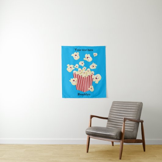 Schattigee grappige springen popcorn cartoon wandkleed (In situ)
