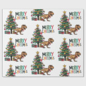 Schattigee Grappige T-rex Dinosaurus en Kerstboom Cadeaupapier (Vlak)