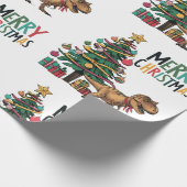 Schattigee Grappige T-rex Dinosaurus en Kerstboom Cadeaupapier (Hoek)