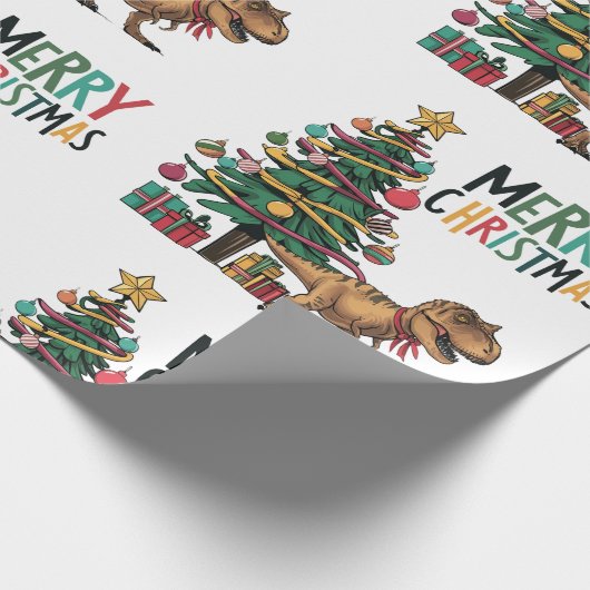 Schattigee Grappige T-rex Dinosaurus en Kerstboom Cadeaupapier (Hoek)