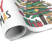 Schattigee Grappige T-rex Dinosaurus en Kerstboom Cadeaupapier (Rol Hoek)